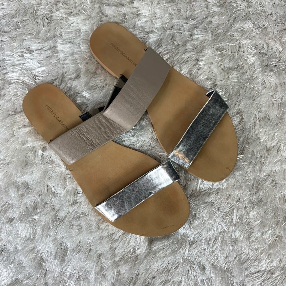 Rebecca Minkoff Slide Sandals Silver Tan Sz 9.5